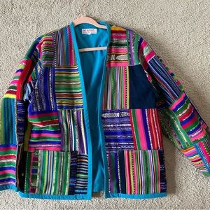 Vintage big jaguar cotton chore jacket rainbow boho hippie patchwork cozy